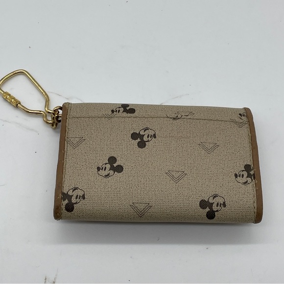 Mickey Mouse Disney Wallet Coin Purse Credit Card Holder Beige Key Chain - Picture 2 of 11